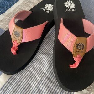 Yellow Box Pink and Black Sandals